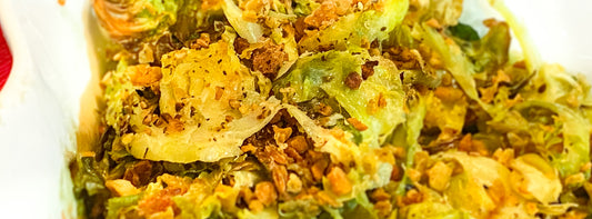 Baked Brussels Salad with Green Superfood Dressing
